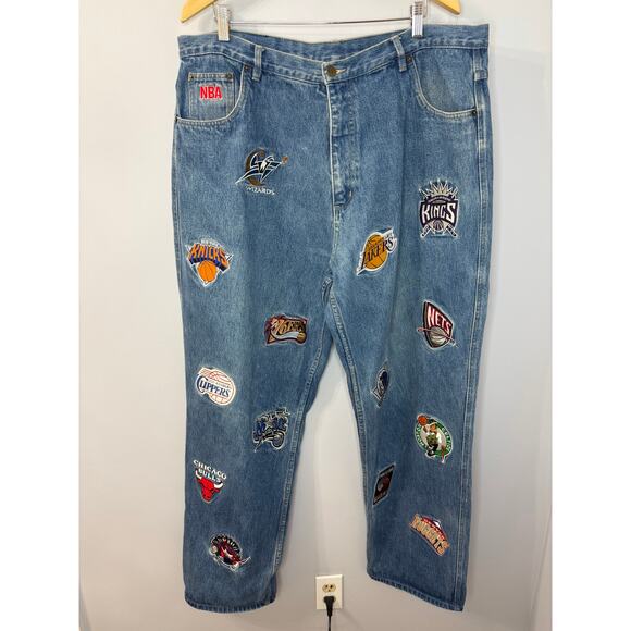 Vintage RARE Y2K Unk Denim NBA Jeans NBA Team Logo Patches Men Size 40 - Picture 1 of 13